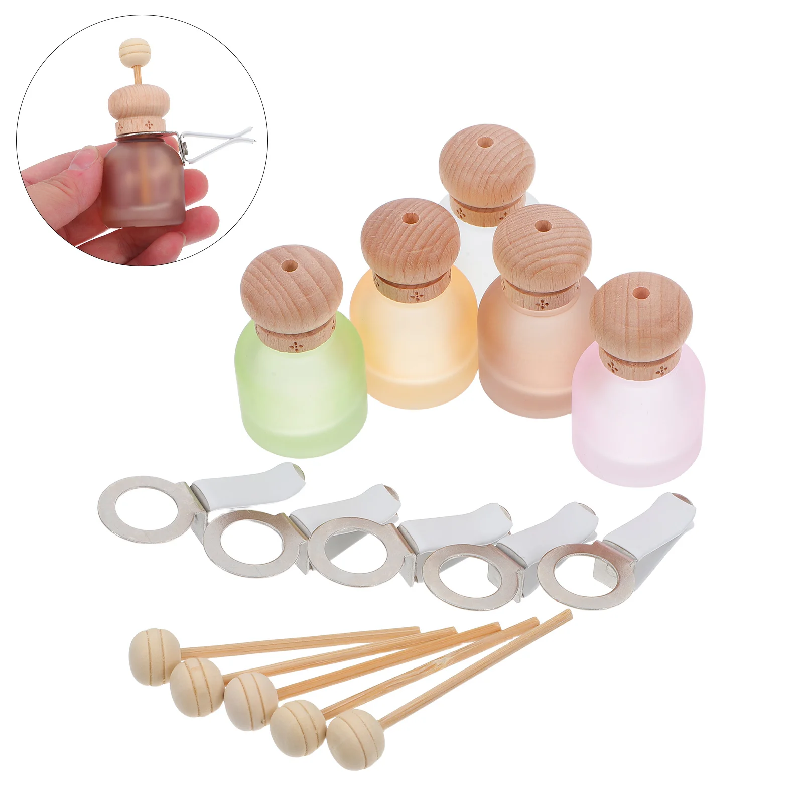 

5Pcs Frosted Glass Perfume Bottles Refillable Essential Oil Holders Mini Car Air Vent Fragrance Dispenser Travel Aromatherapy