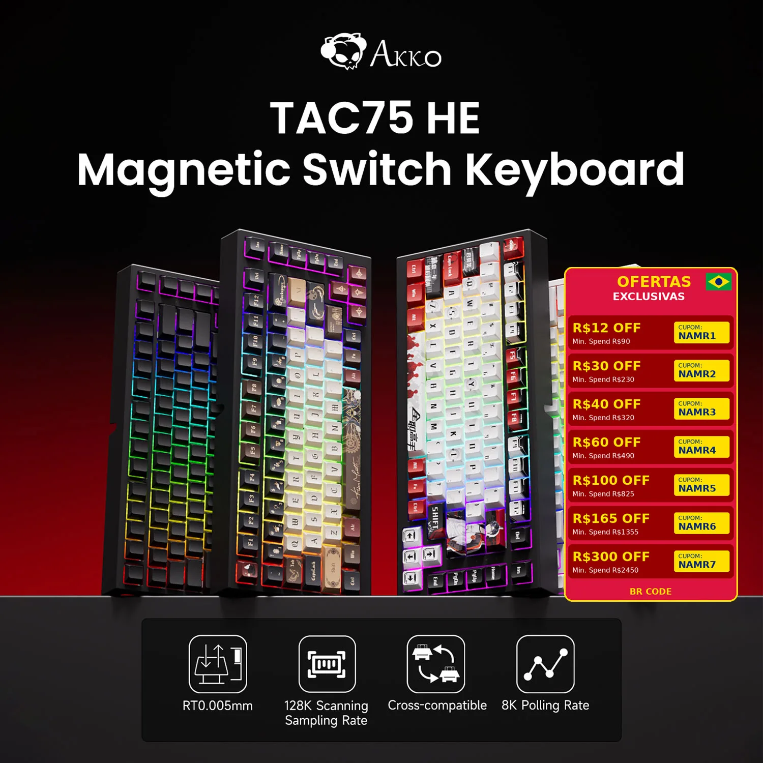 

AKKO TAC75 HE Magnetic Switch Keyboard 75% Gaming Keyboards Rapid Trigger 0.005mm 8K RGB Wired Esports Custom Keyboard for Gamer