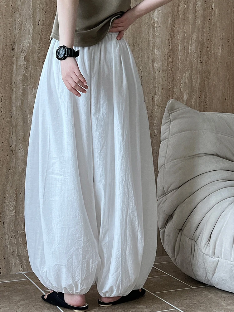 [EAM] High Elastic Waist White Brief Long Wide Leg Thin Casual Pants New Trousers Women Fashion Tide Spring Autumn 2025 1DH5634