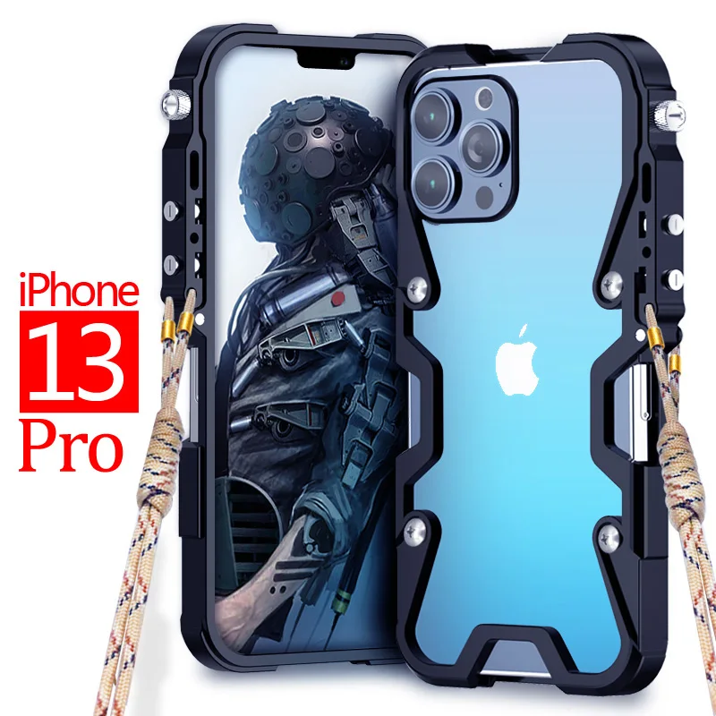 ZIMON Luxury Armor Metal Aluminum Phone Cases Bumper For Apple Iphone 13 Pro Max Cover Mechanical Purely Handmade Skull Case