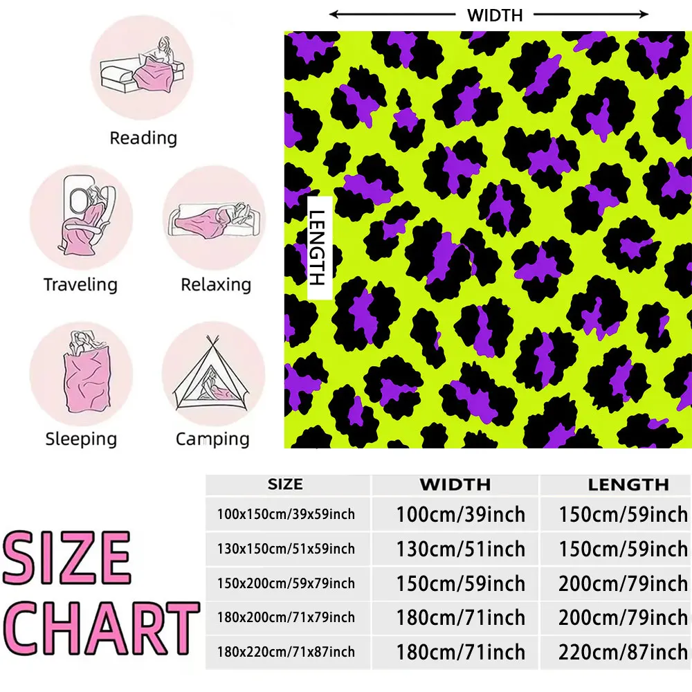 1pc Fluorescent Green Purple Leopard Print Flannel Blanket Soft Warm Sofa Nap Throw Blanket For Bedroom Living Room Home Deco