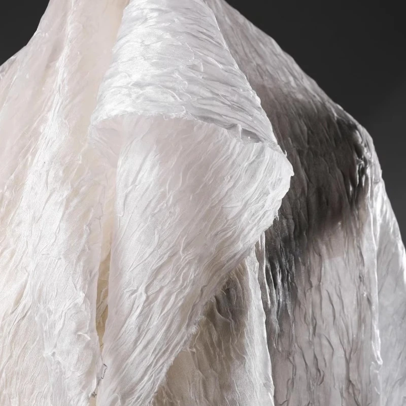 

White Water Ripple Crushed Crepe Fabric Irregular Reflective Texture Dress Shirt Wide Leg Pants Designer Sewing Material Cloth