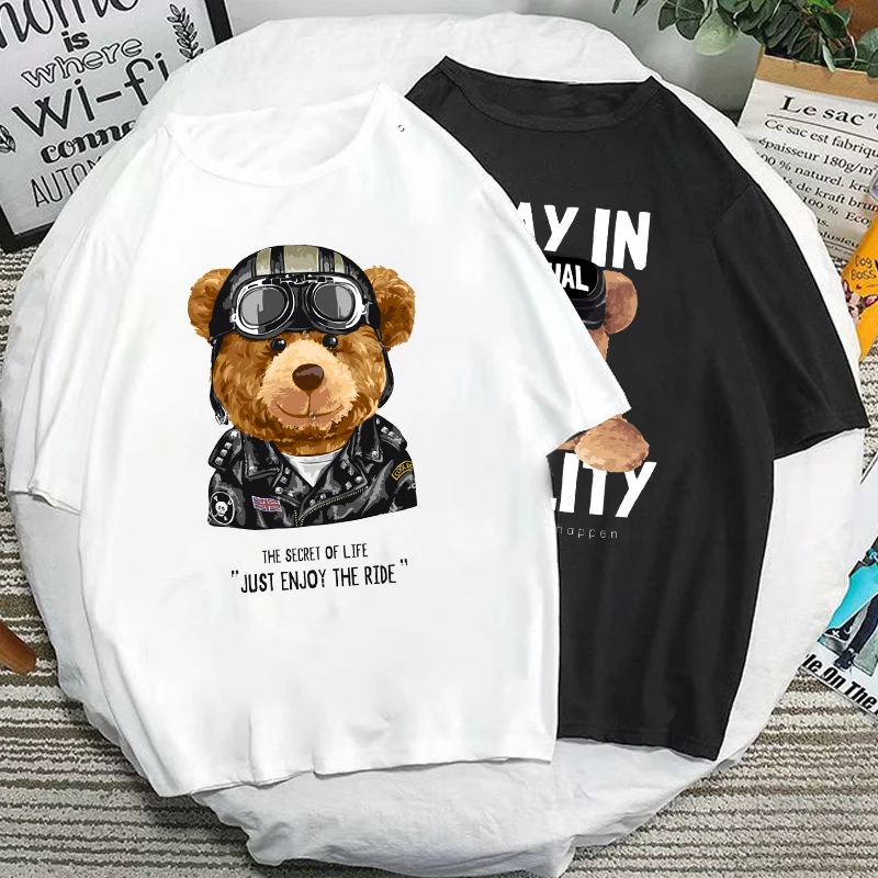 Funny Teddy Bear Tshirt Cool Robotic Graphic Tops Harajuku Cartoon Streetwear Women Men Casual Fashion Tee Roupas Masculinas