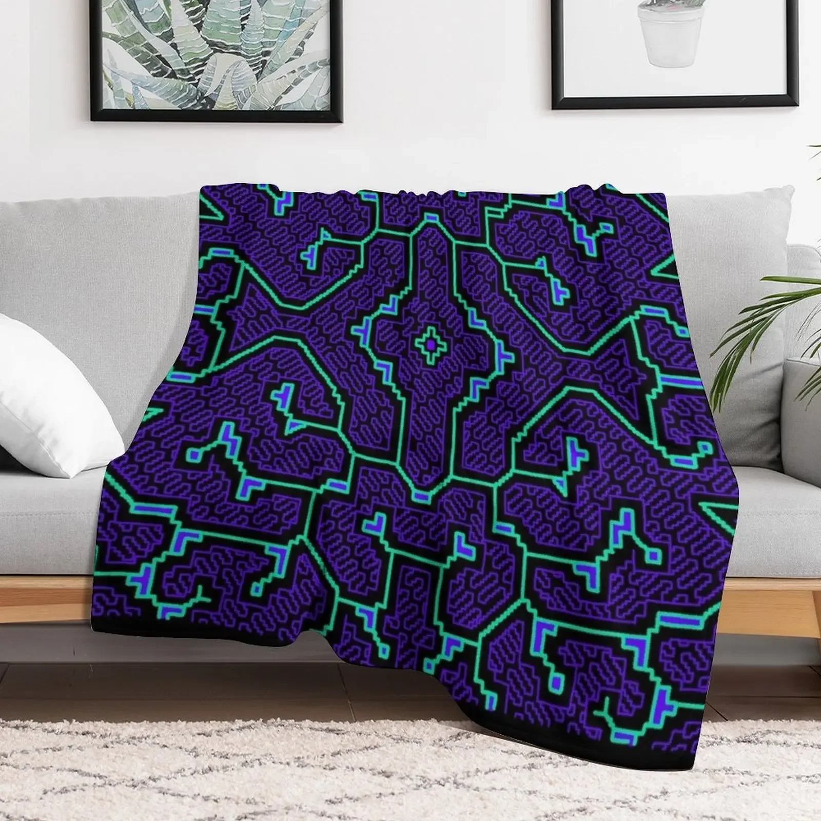 Hand drawn Shipibo art | Sacred Geometry Throw Blanket Modern Design Soft Blanket for Home Decor