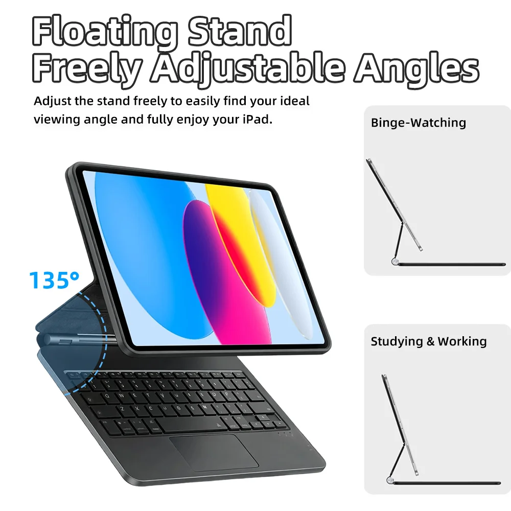 Wireless Magic Keyboard Folio for iPad 10th 11th A16 2025 Pro 11 Air 4 5 6 Bluetooth Backlit Touch Keyboard Auto Smart Case