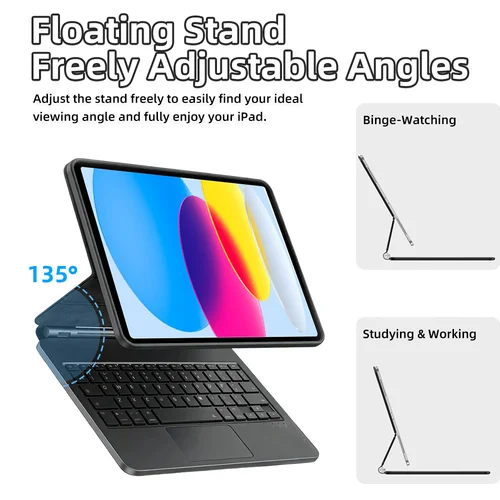Imagen 2 del producto Funda con Teclado Inalámbrico Magic Keyboard para iPad 10.ª y 11.ª Generación A16 2025 Pro 11 Air 4 5 6, Teclado Táctil Retroiluminado Bluetooth, Funda Inteligente Automática