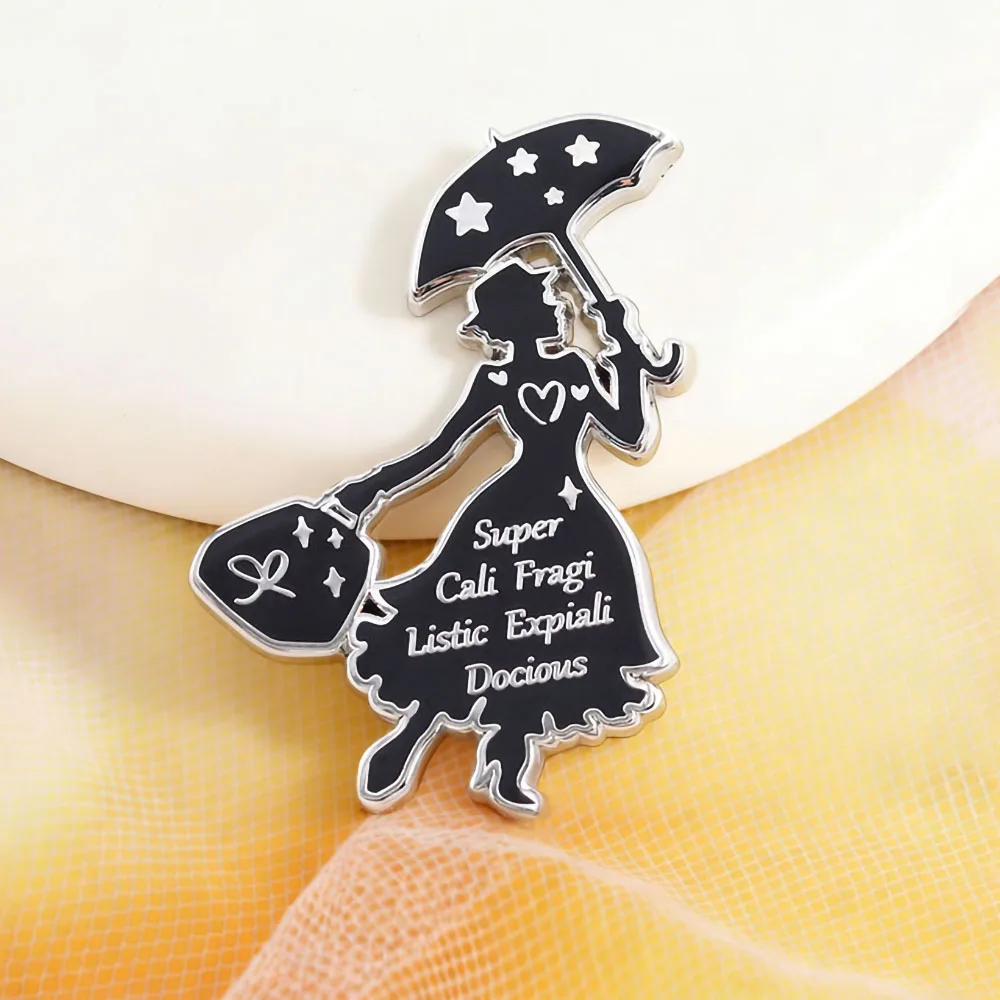 

Mary Poppins Enamel Pin Umbrella Silhouette Brooch Classic Musical Movie Accessory Backpack Jacket Decoration Fan Gift