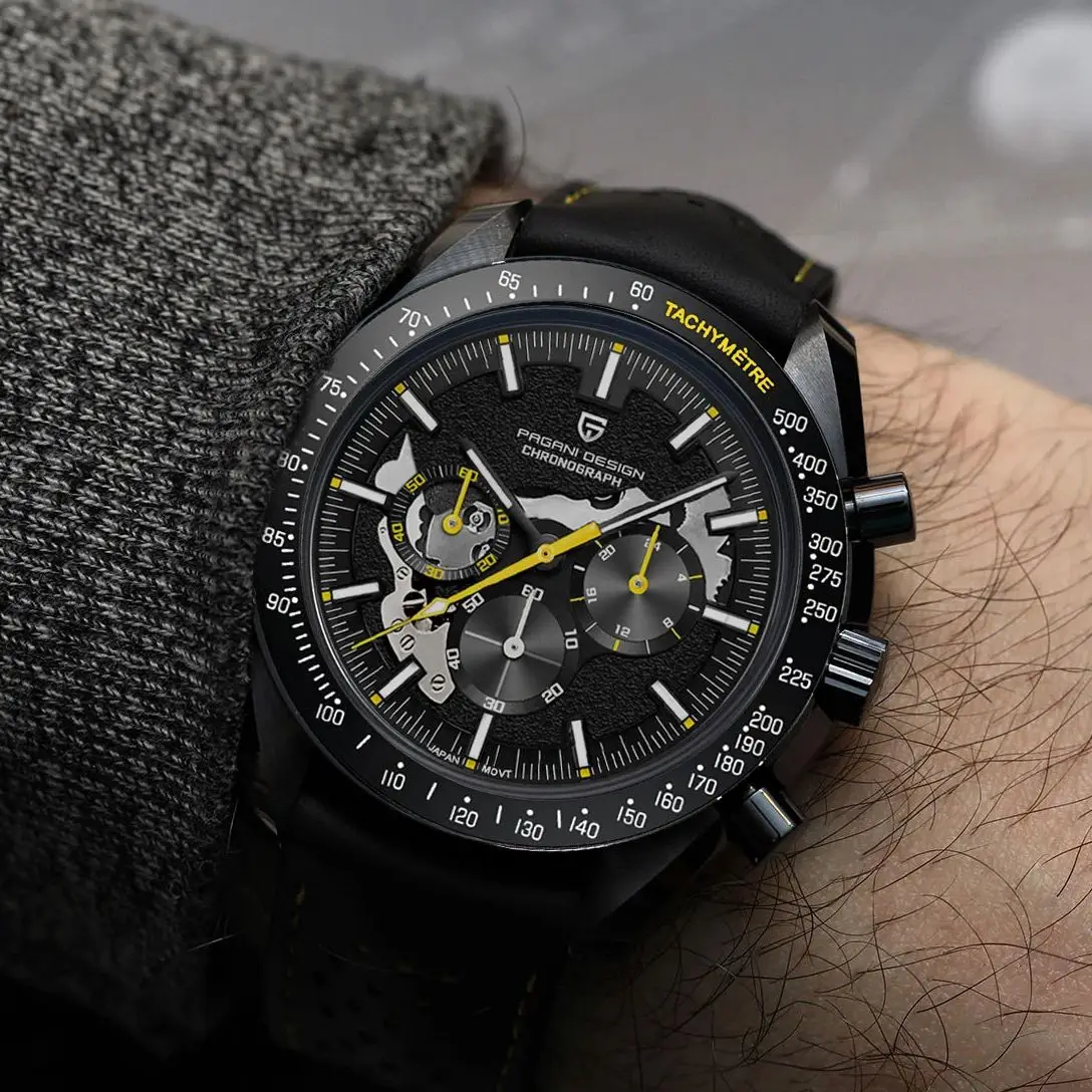PAGANI DESIGN 2024 New Moon back Men\'s Watches Luxury VK63 Quartz Watch Men Sports Chronograp AR Sapphire glass Wrist watch Men