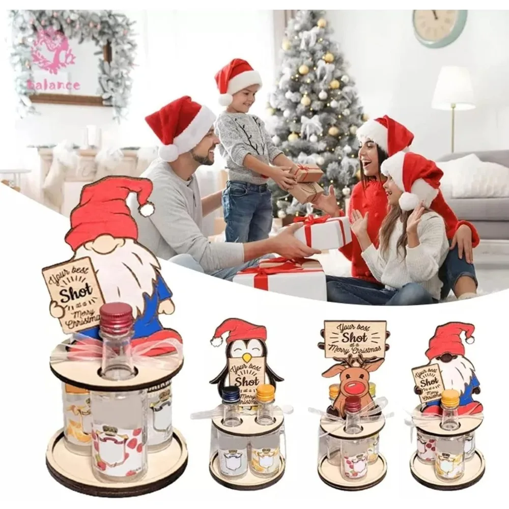 Weihnachten Mini Holz Weinregal Schnapsflaschenhalter Holz Pinguin Elch Zwerge Weinregal Geschenk für Getränke Schnapsflaschen