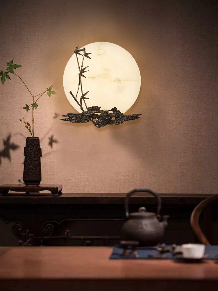 مصباح جداري على الطراز الصيني الجديد زن على الطراز الصيني جميع النحاس والرخام لغرفة المعيشة وغرفة الشاي وإضاءة خلفية للحديقة الخارجية والمناظر الطبيعية م #3