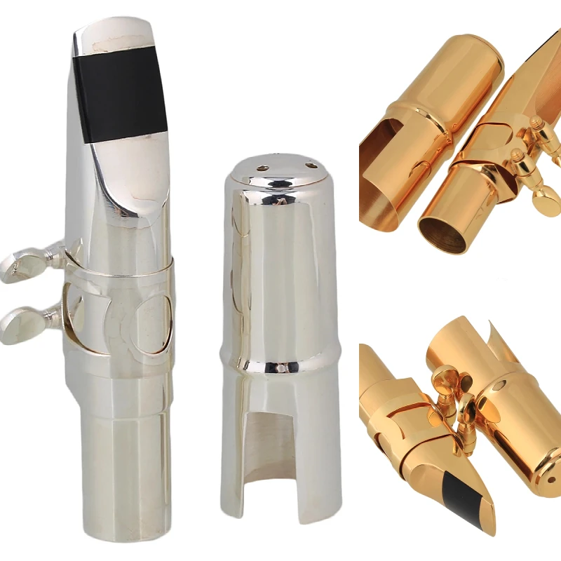 Silver/Golden 7# Brass Sax Mouthpiece with Cap Ligature for B-flat Tenor Saxophone