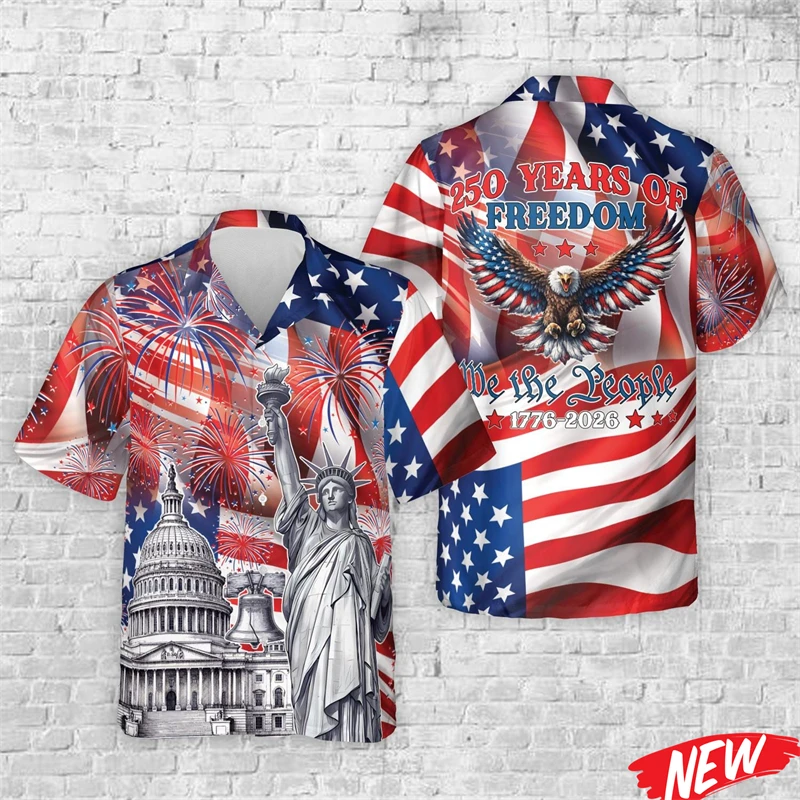 

America 250 Years of Freedom Hawaiian Shirt Celebrating 250th Anniversary United States Short Sleeve 2026 New Lapel Shirts