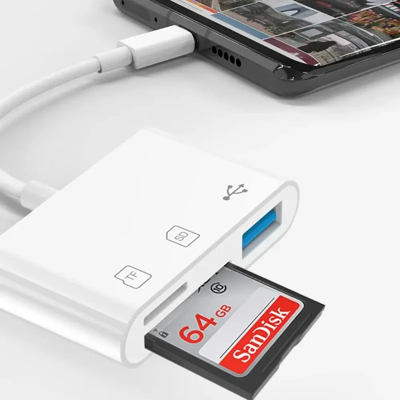 USB C to SD Card Reader Adapter with MicroSD USB Memory Card Reader for iPhone 15 16 iPad MacBook Pro/Air Type C Devices