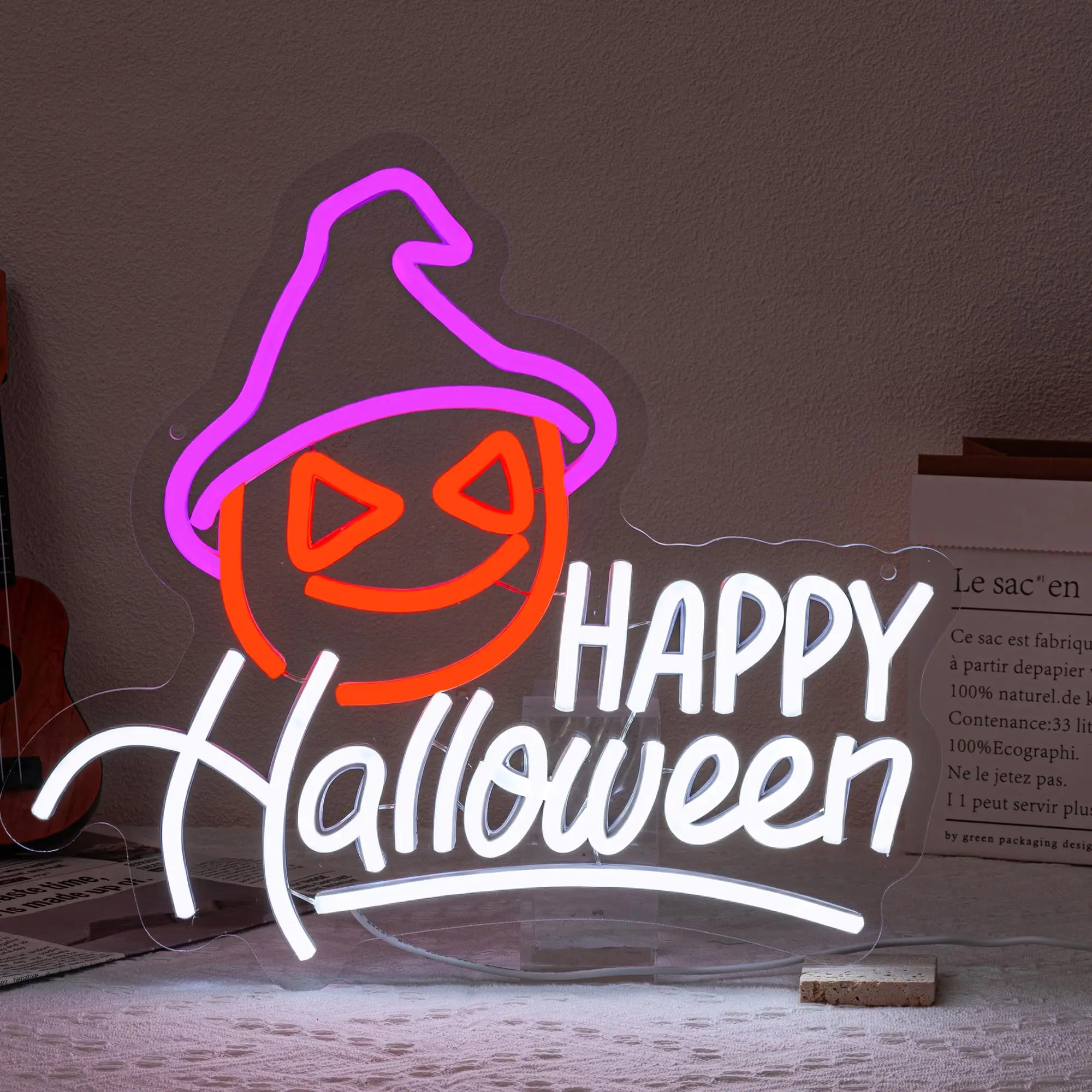 

Happy Halloween Neon Sign LED Wall Decor Halloween Neon Signs for Bedroom Kids Room Bar Club Halloween Decor