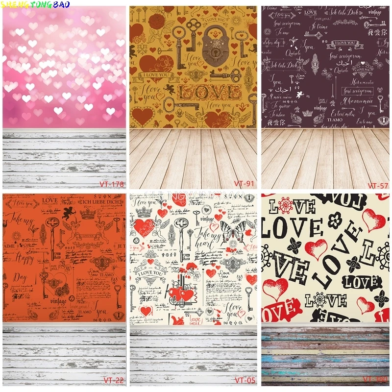 

SHENGYONGBAO Red Hearts And Old Copper Keys Background Valentine's Day Love Retro Style Photo Studio Photography Backdrops VT-22