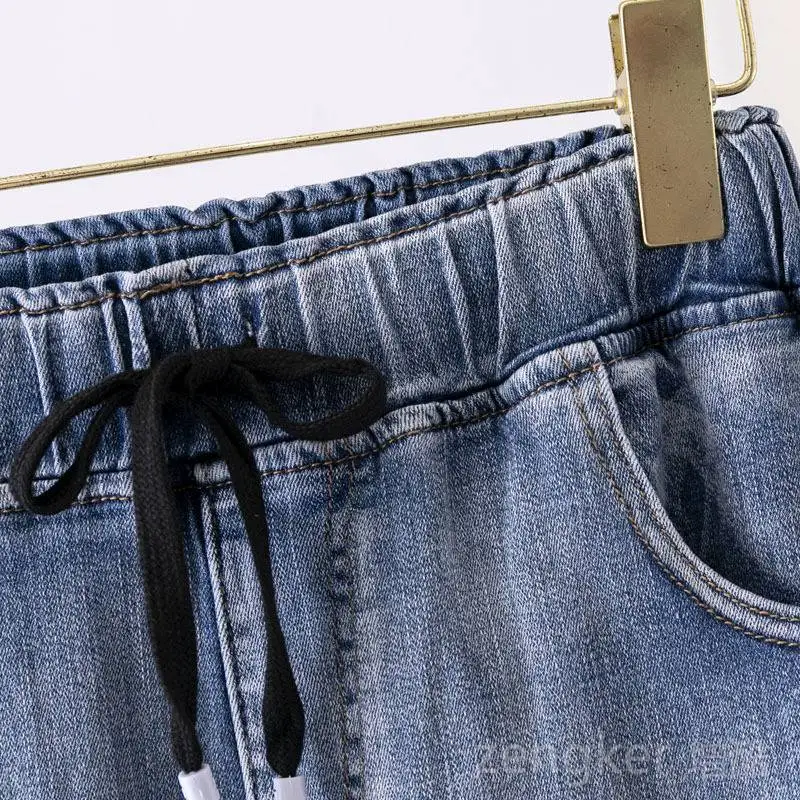 Imagem -03 - Faixa de Cintura Elástica Feminina Jeans Calças Largas Tamanho Grande Outono 6xl 5xl