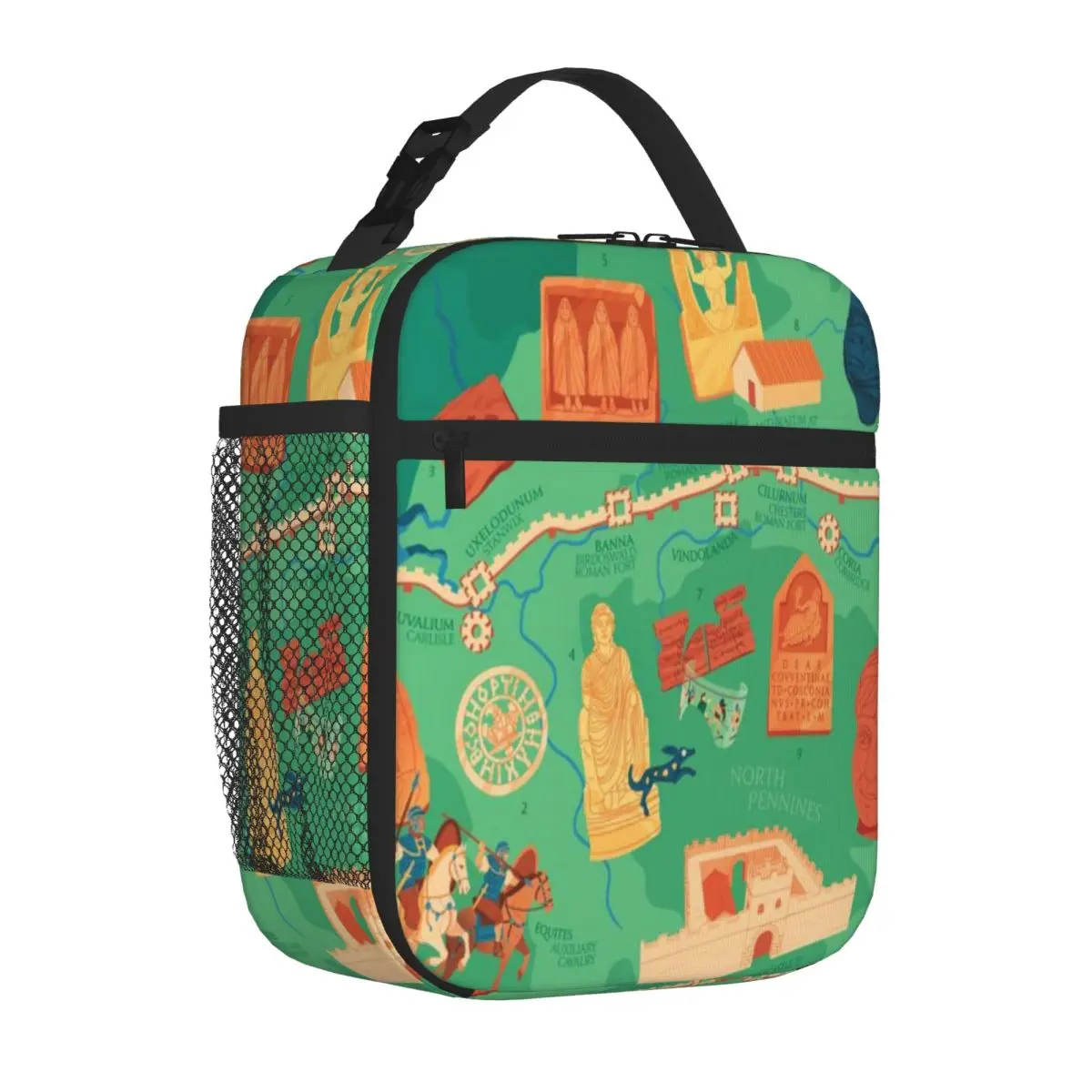 Bolso de Almuerzo Impermeable con Mapa Ilustrado del Muro de Adriano, Elegante y Popular para Festivales y Salidas