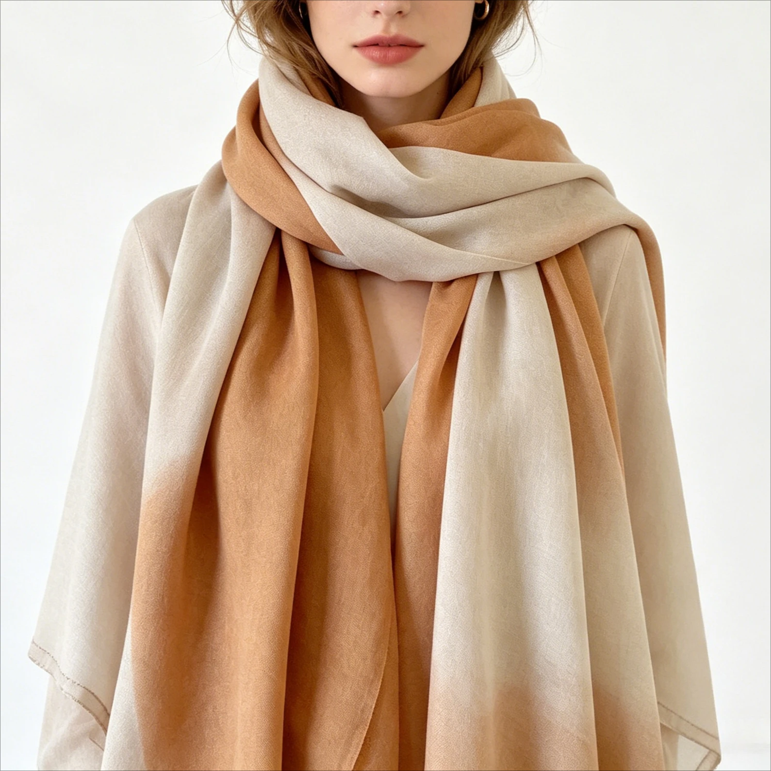 

1 new retro scarf rainbow color gradual change scarf solid color silk scarf shawl women's versatile pleated silk scarf