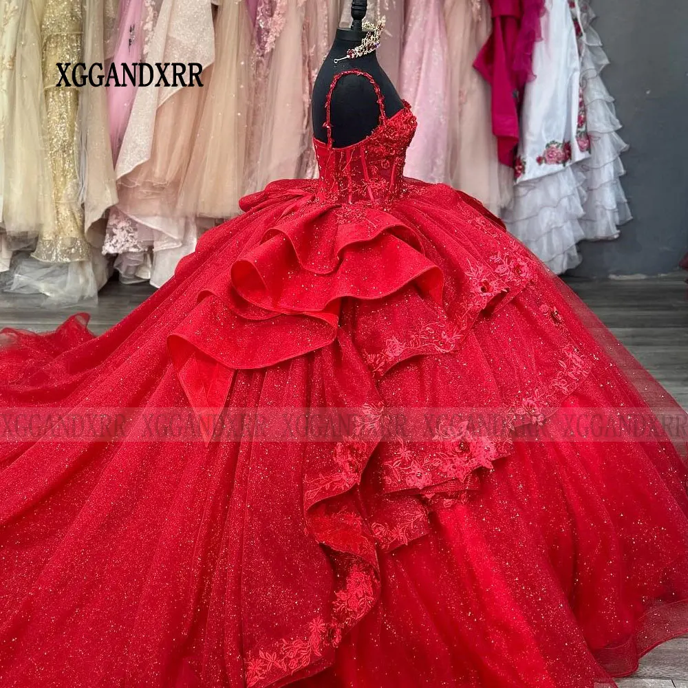 Couches rouge Quinceanera robes 2025 chérie fête d'anniversaire princesse douce 16 robe dentelle Appliques Pageant robes De 15 ans