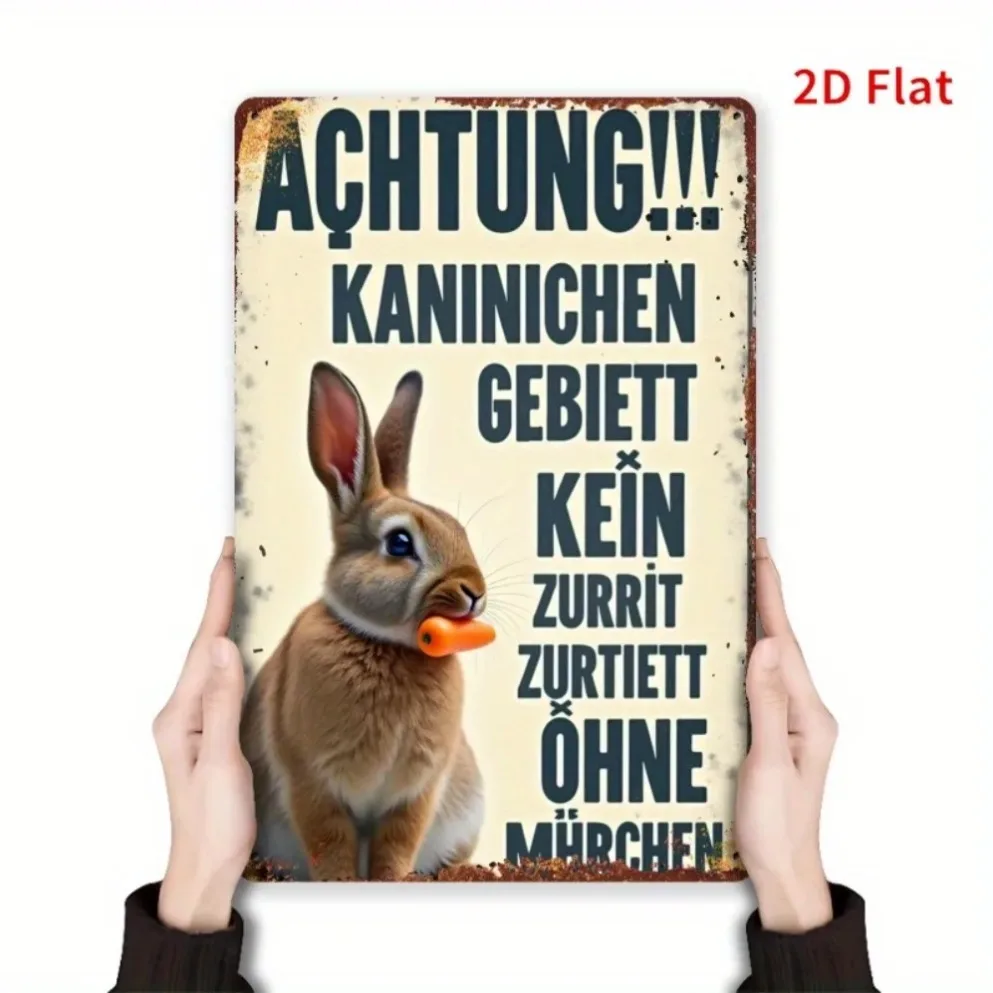 "علامة حائط حديدية مسطحة نابضة بالحياة ثنائية الأبعاد: 'انتباه! لقد مطالبة الأرانب على هذا المنطقة' - ديكور أرنب إقليدي ريفي مرح" #4