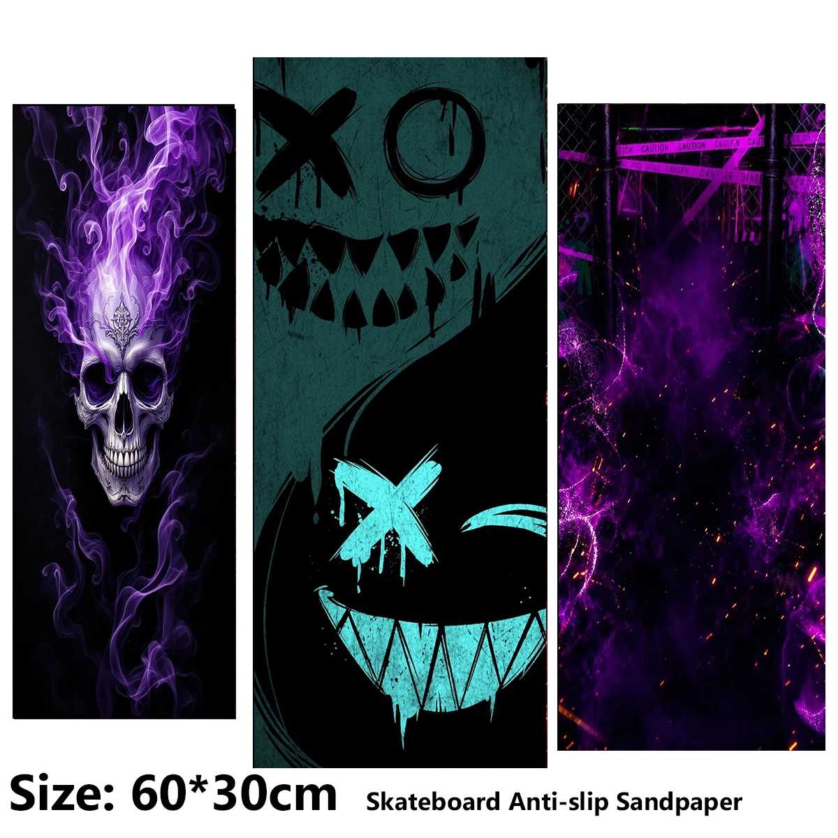 ElecStric Scooter Anti-slip Sticker Sandpaper Skateboard Grip Tape Sheet 60*30cm Grinning Cool Purple Skull Pattern