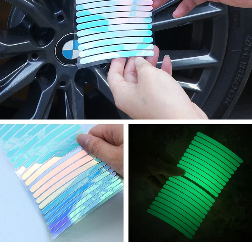 20pcs Universal Night Car Reflective Stickers Auto Moto Decor Car Motorcycle Wheel Reflective Strips Colorful Hub Stickers