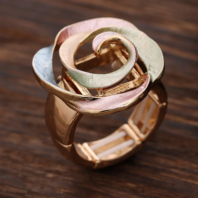 New Color Oil Geometric Hollow Rose Elastic Fashionable And Versatile Women\'s Alloy Ring