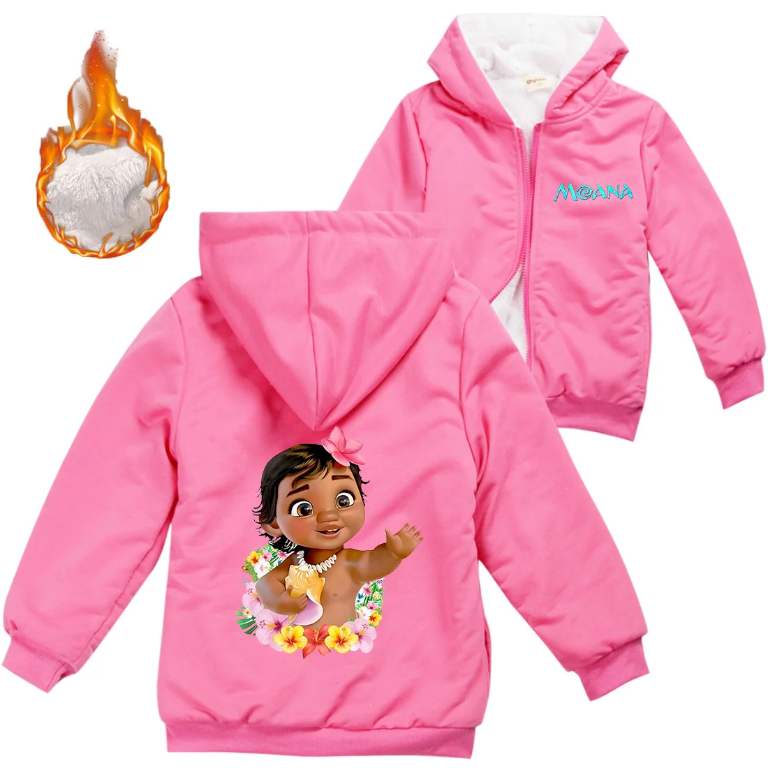 Moana Warm Winter Jacket For Boys Girls with Zipper Children Hooded Sweater Coat Thicken Kids Outerwear Cute Clothing