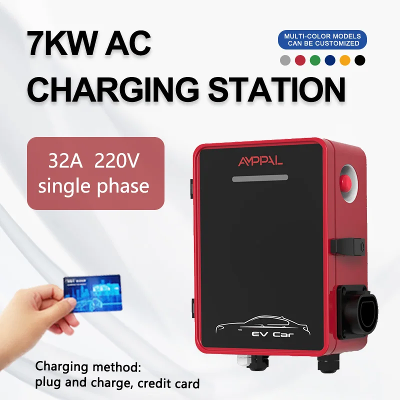 

AMPPAL Wallbox EV Charger Type 2 1 Phase 7kw Wall Mount Electric Vehicle Charging Station Swipe to Start with RFID
