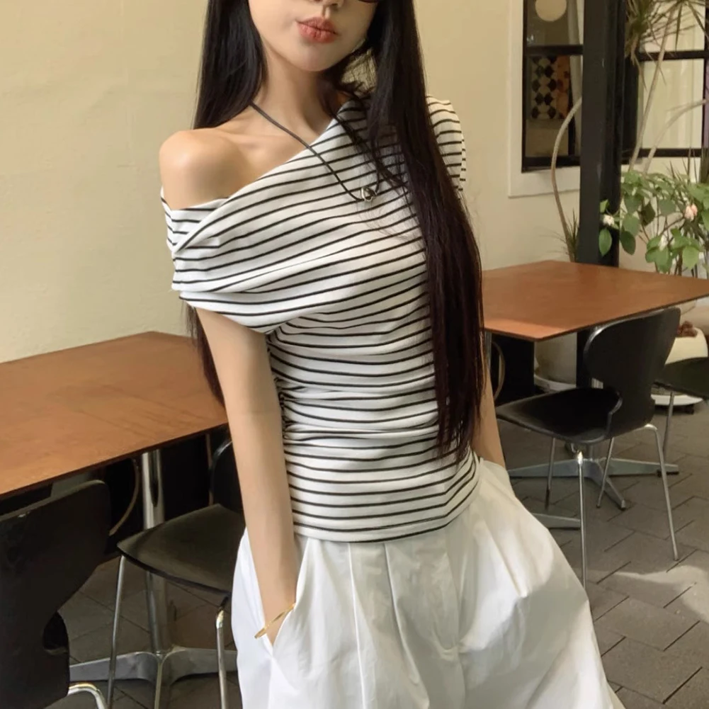 Roupas de férias moda menina quente gola de um ombro roupas regular comprimento leve tecido elástico moda diária