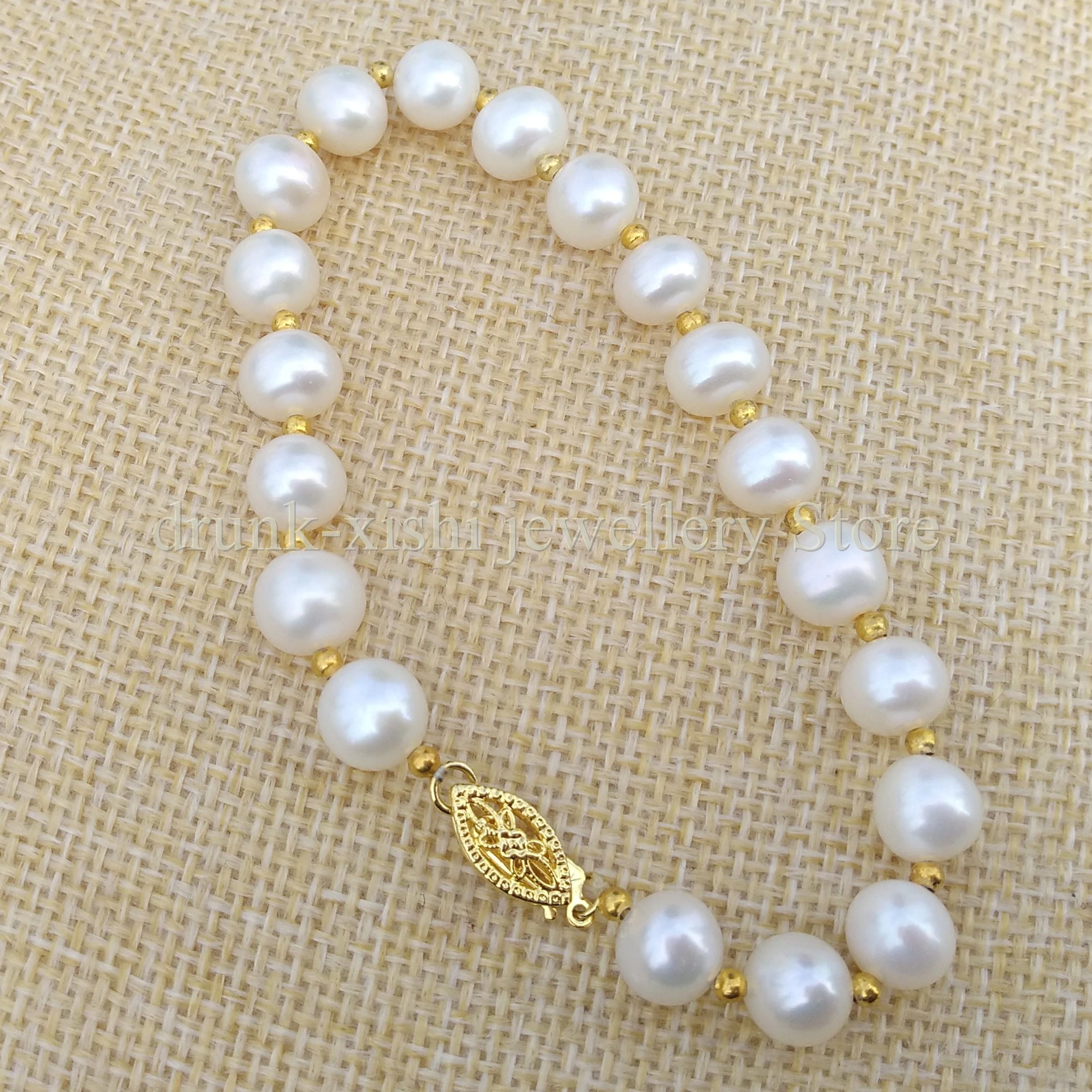 

Wedding Near Round Natural Single Nice Real Pearl Bracelet Women White Fine Jewelry Anniversary Gift