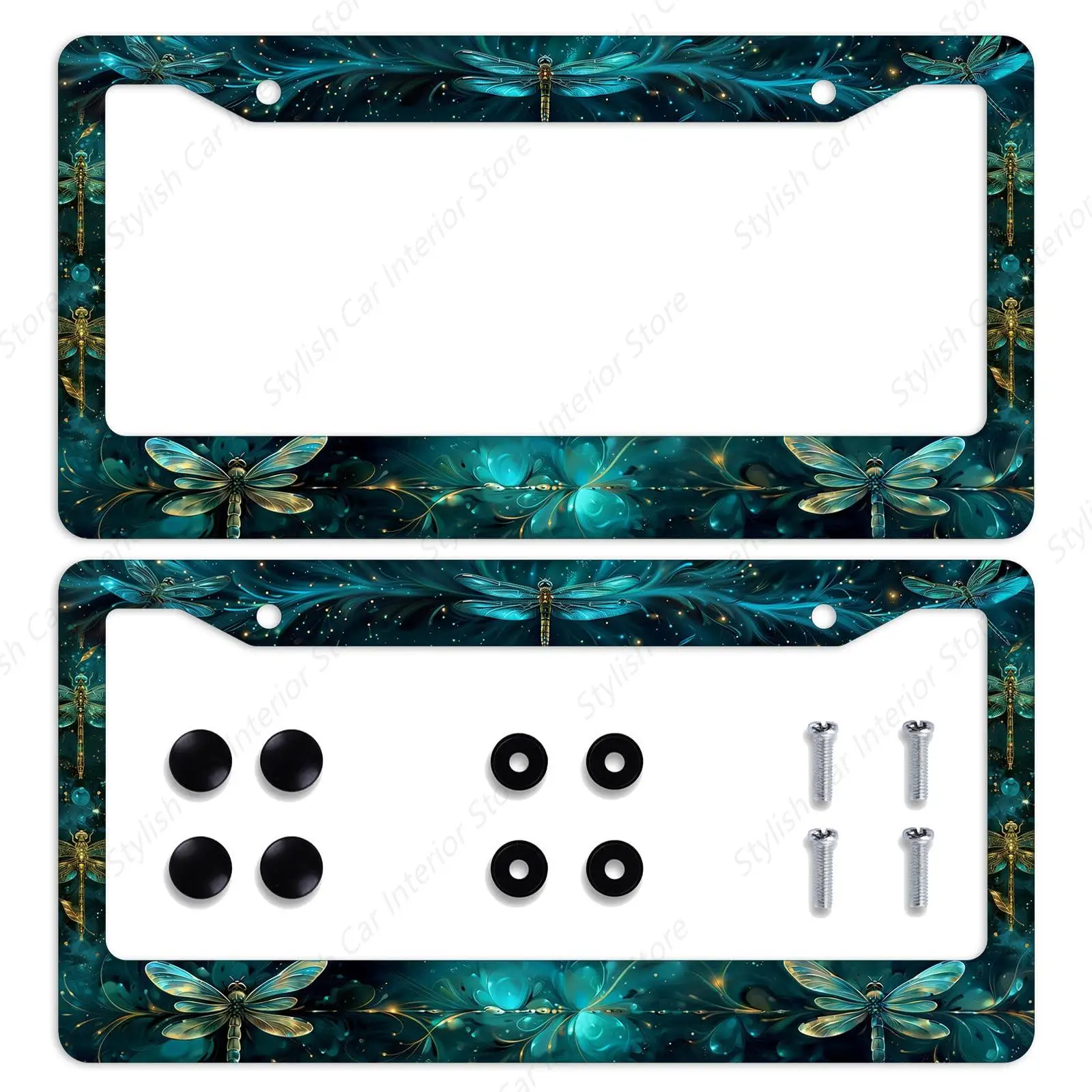

2Pcs Beautiful Dragonfly License Plate Frame Insect Flying License Plate Frames Personalise Stainless Steel Auto Parts
