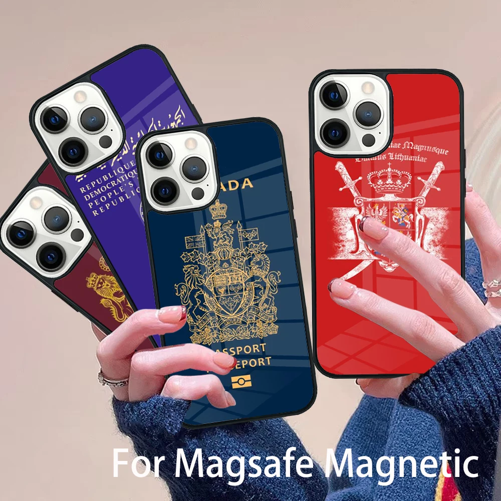 

Algerian Russia Serbian Spain Passport Phone Case Magesafe Magnetic Wireless Cover For IPhone 16 11 12 13 14 15 Pro Max Plus