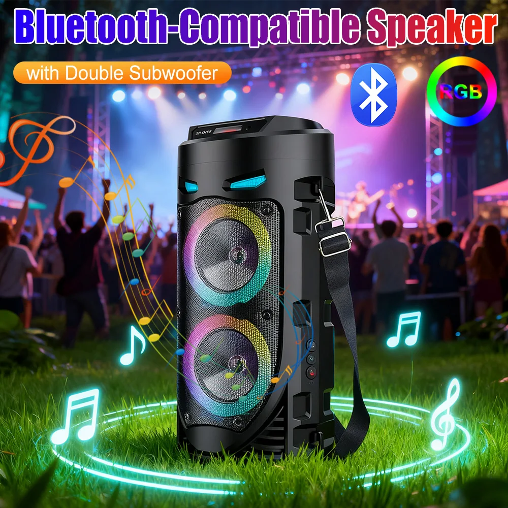 

Bluetooth Wireless Speaker Stereo Speaker Support USB/TF/AUX/FM/BT/MIC Loud Boombox Speaker with Bass Lights for Outdoor Party