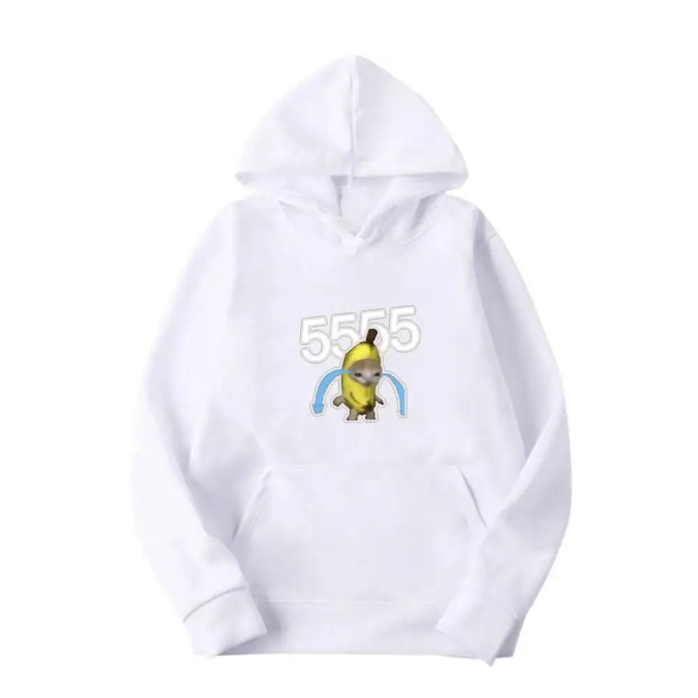 

2025 New Question Banana Cat Cute Hooded Sweatshirt Fun Cute Emoji Pack New Couple Style Personalized Men Women Long Sleeved