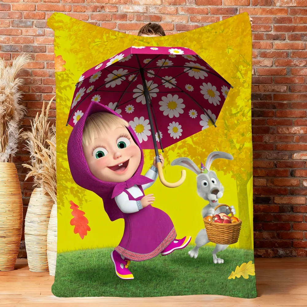 Cartoon M-Masha cute Blanket Flannel warm comfort  soft plush b-bearers blanket for sofa living room office bedroom travel gift