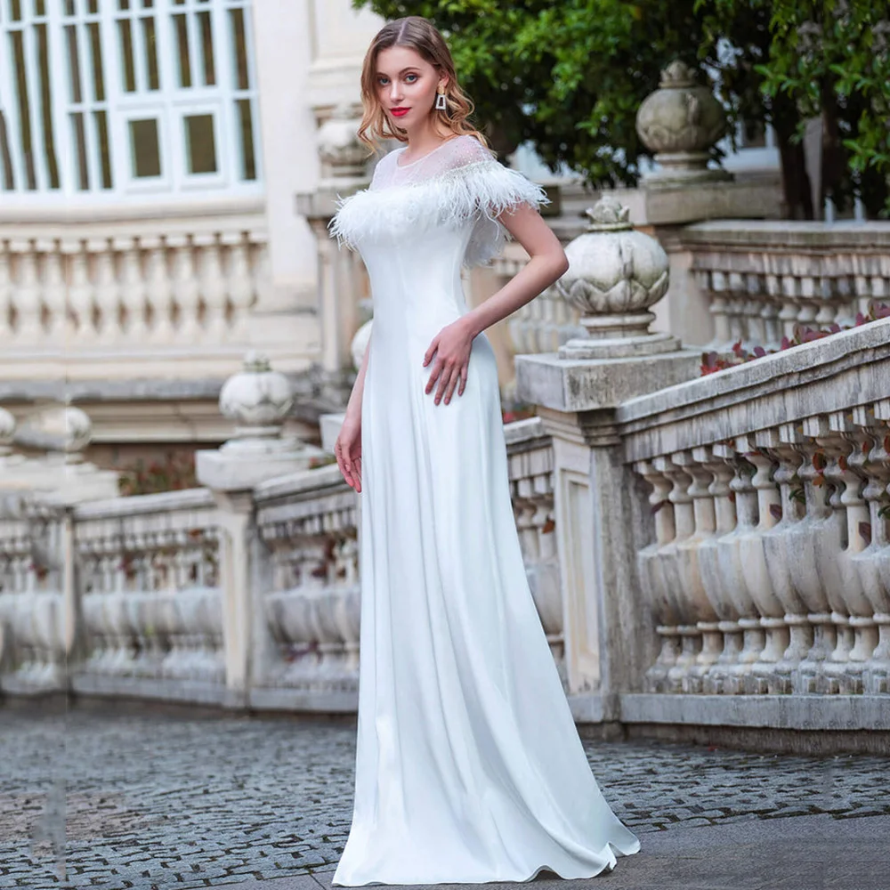 

White O Neck Mermaid Evening Dresses With Feathers Floor-Length Sleeveless Zip Up Back Formal Party Prom Gowns 2023 Custom Made