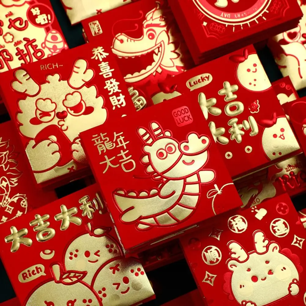 2024 New Year Packet Red Envelope Luck Money Bag Best Wishes Blessing Bag Dragon Pattern Good Luck HongBao Spring Festival