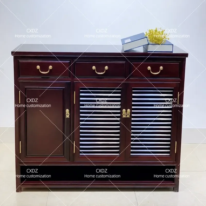 Zambia Blood Sandalwood Shoe Cabinet Solid Wood Entrance Storage Cabinet African Lobular Red Sandalwood Side Cabinet for Home