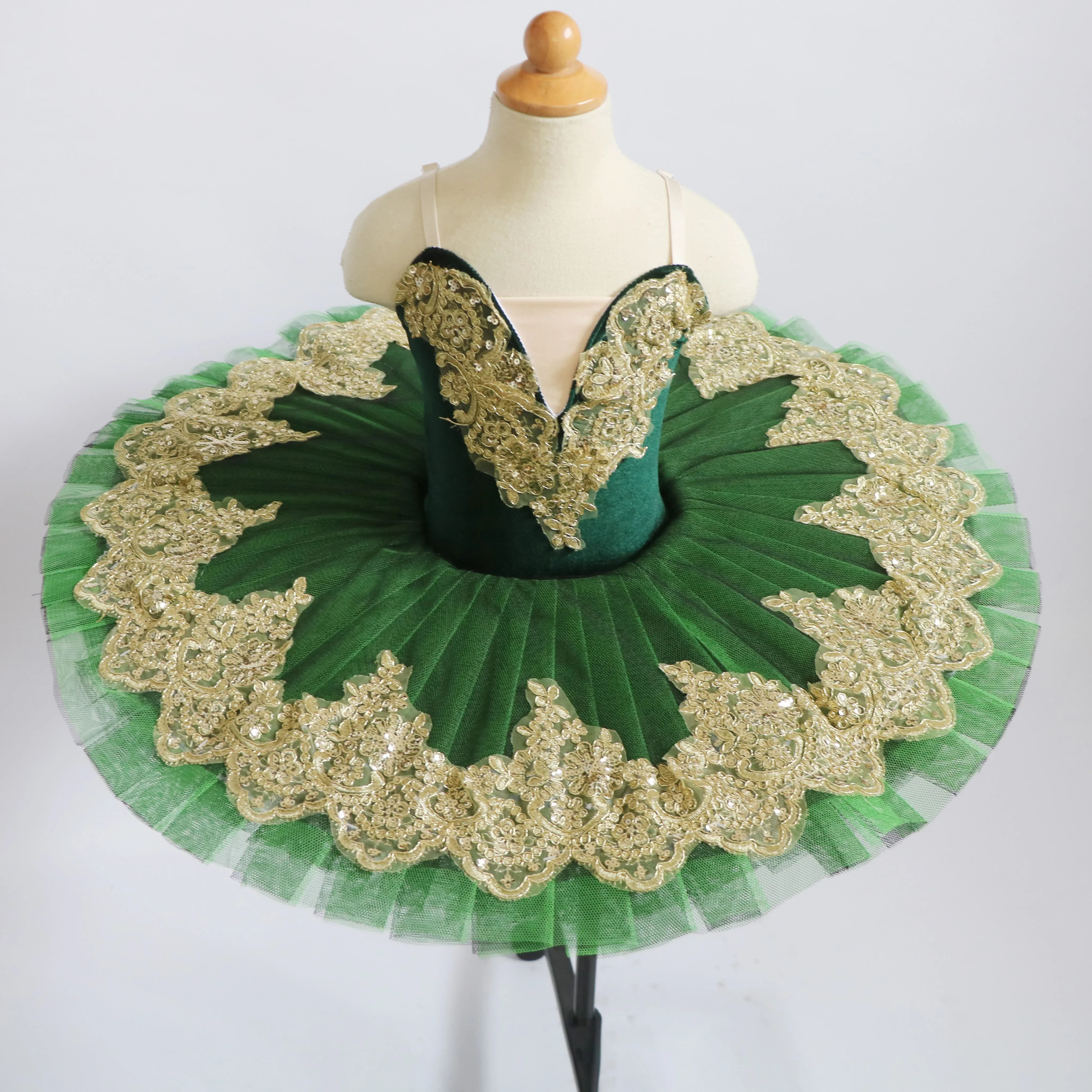 Tutús de Ballet profesional verde para niñas, vestido de Ballet de Lago de los Cisnes, Ropa de baile, vestido de Patinaje Artístico de bailarina de panqueque, nuevo