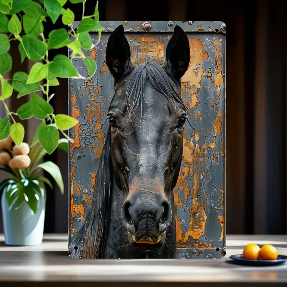 لافتة معدنية عتيقة "صورة حصان ساحرة" - ديكور حائط ريفي لبار مقهى الغرفة - لوحة فنية موسمية #3