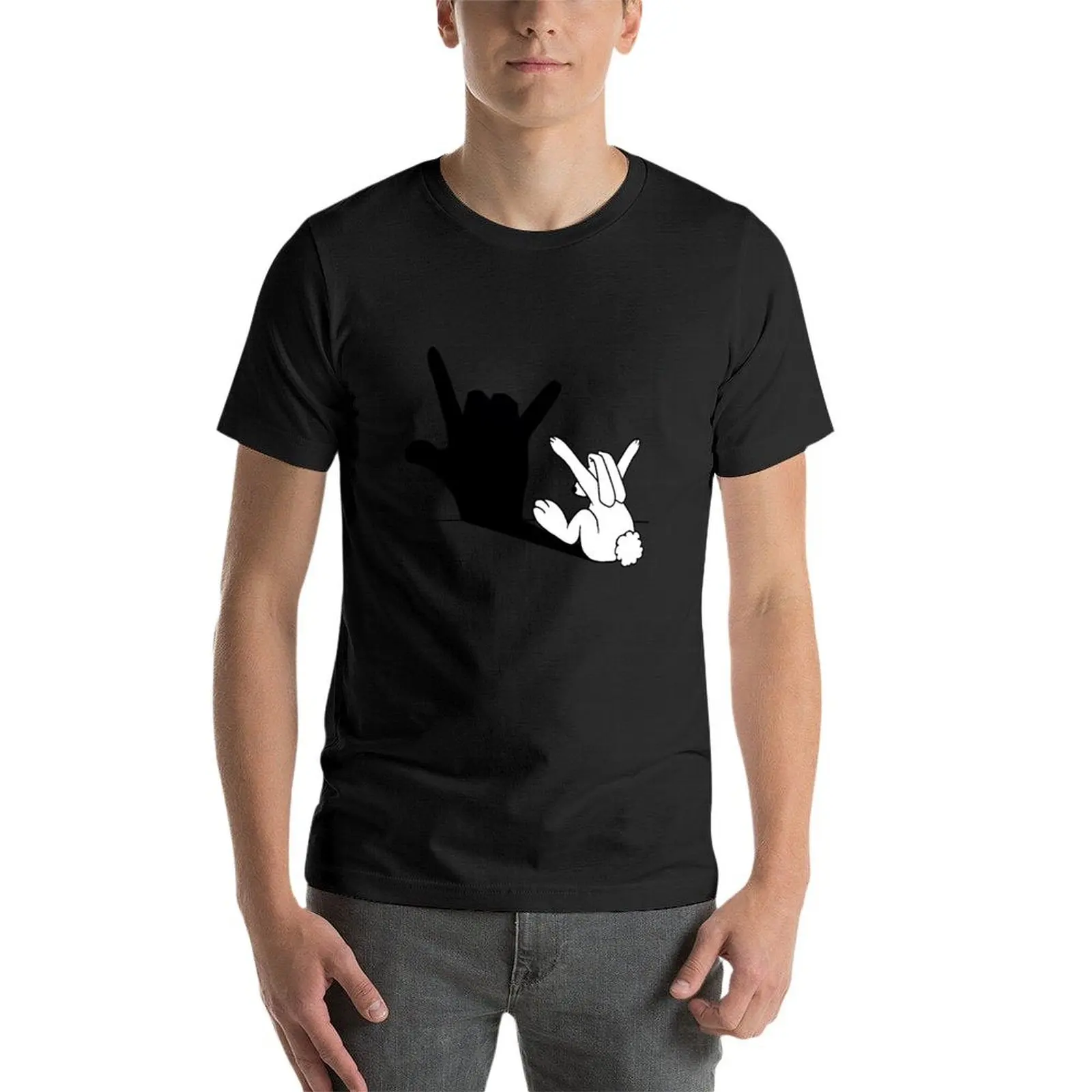 Camiseta gráfica masculina sombra de mão de coelho, camiseta essencial sublime, Street Wear