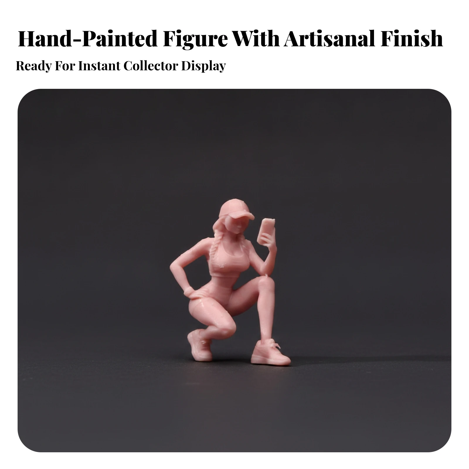 Crouching Figure with Mobile Device Static Pose Female Character Figure for Hobbyists, Model Scene, Sand Table