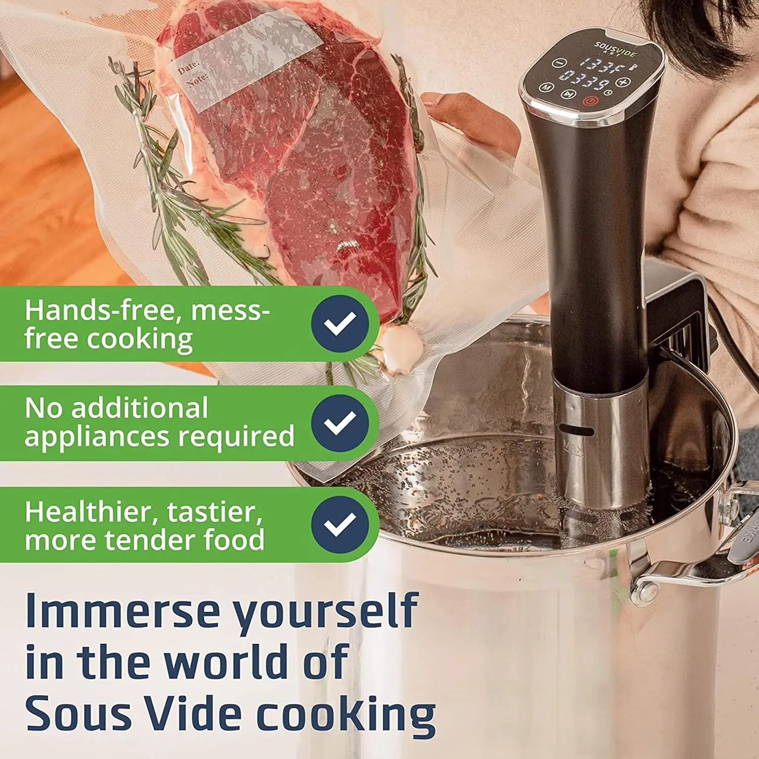 Sous Vide Immersion Cooker Kit - Machine with Digital Timer, Temp Control, 30 Bags, Vacuum Pump, Suvee Cooker Gift for Chefs