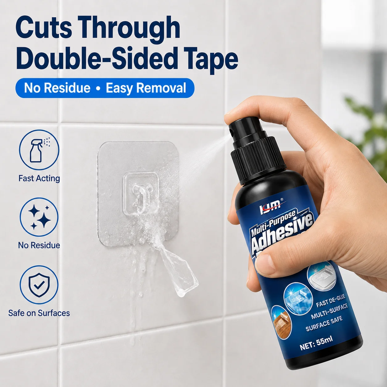 Adhesive Remover Spray Double Sided Tape Residue Cleaner For Hooks Labels Stickers Decorations Multi Surface 55ml