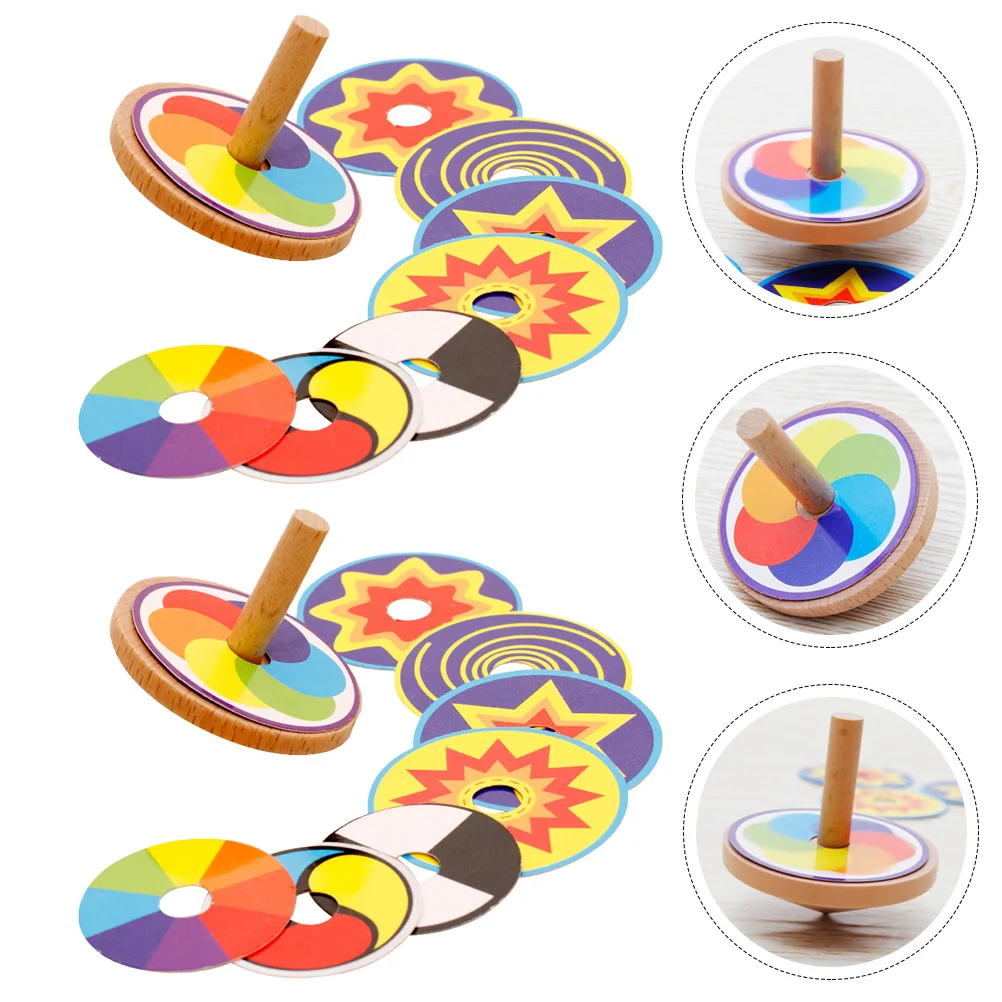 2 Sets Wooden Spinning Top Colorful Tops DIY Gyro for Kids Painting Toy Gyroscope