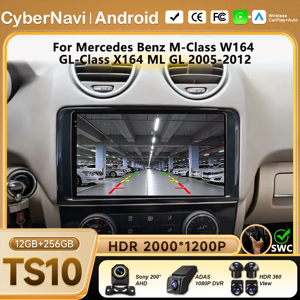 Wireless CarPlay Android Auto For Mercedes Benz M-Class W164 GL-Class X164 ML GL 2005-2012  2 din Full Lamination Touch Screen