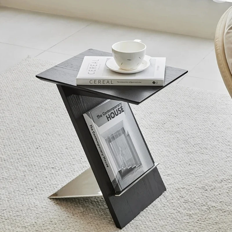

Nordic minimalist solid wood edge table coffee table home living room sofa corner few retro Internet celebrity magazine shelf