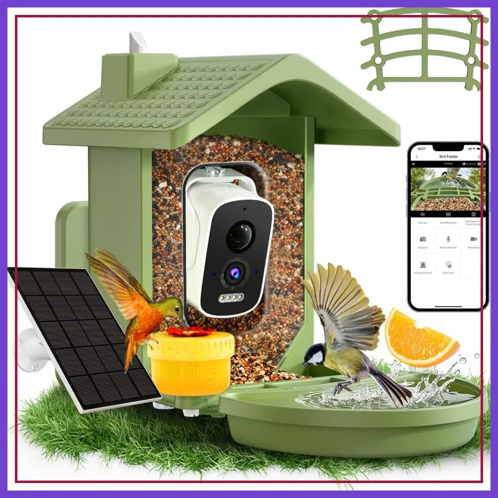 Smart Bird Feeder with Solar Camera, 2.5K HD Video, AI Bird Species ID, Weatherproof, Gift for Bird Lovers