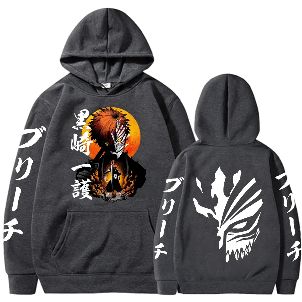 Hot Japanese Anime Bleach Hoodies Kurosaki Ichigo Kuchiki Byakuya Abarai Renji Printed Sweatshirts Y2k Clothes Unisex Sudaderas